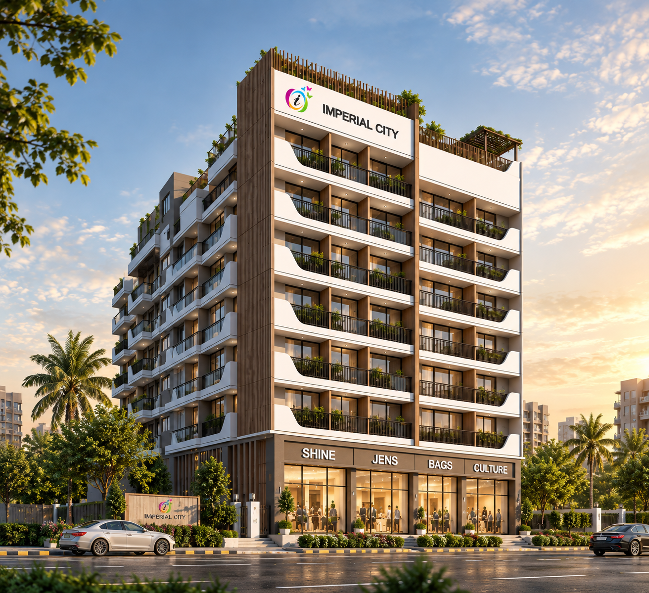 Imperial City daytime elevation with retail frontage