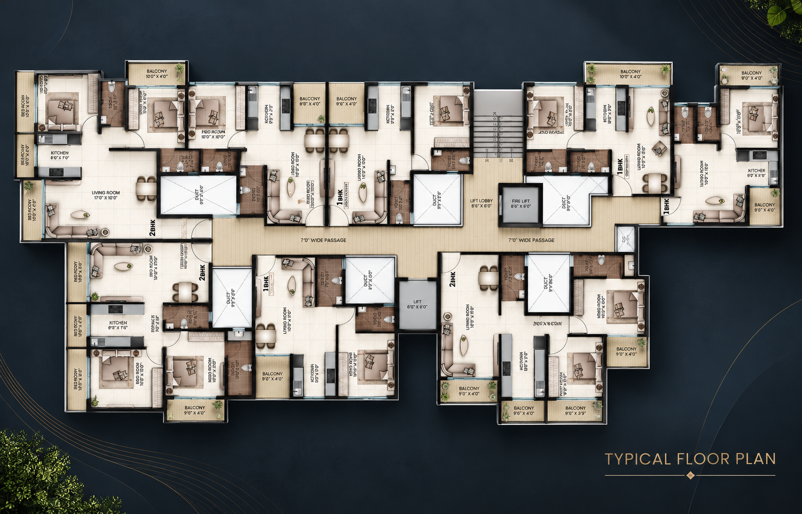 Imperial City typical floor plan showing 1BHK and 2BHK layouts